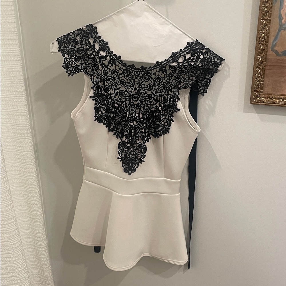 Black and White Lace Peplum Top